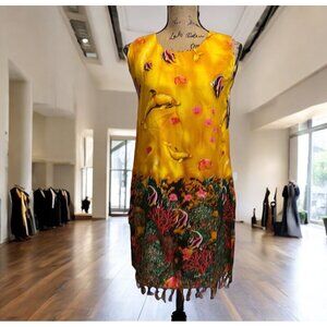 Beachwear Yellow Tropical Fringe Sun Dress Resortwear Swim Cover NWT